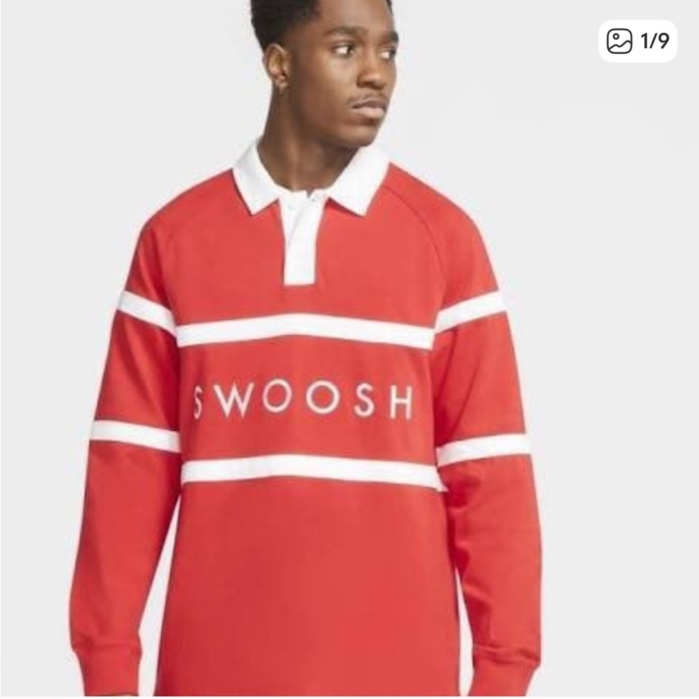 Nike Men's Red Swoosh Rugby Shirt